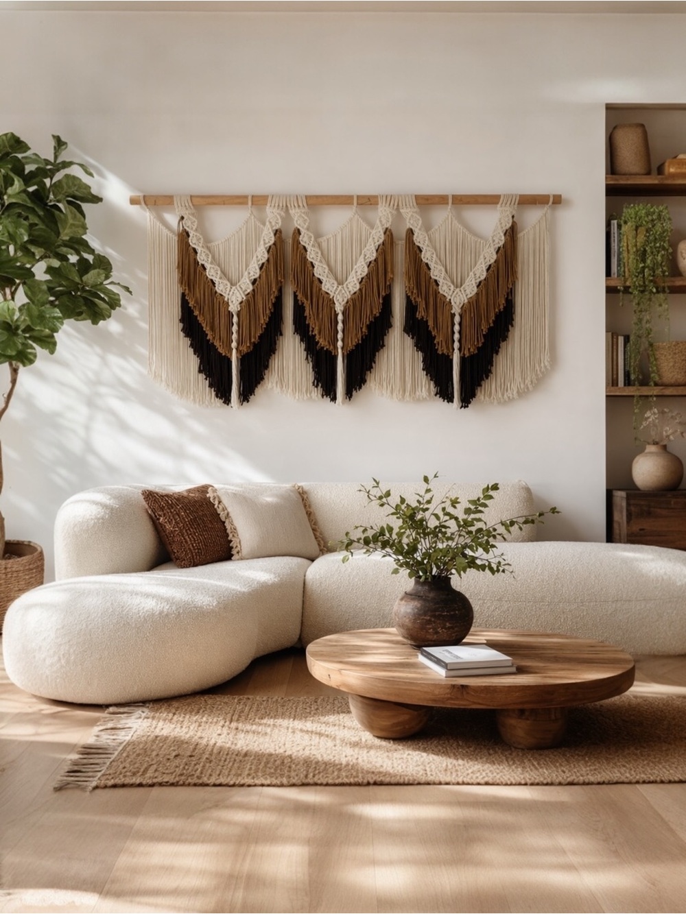 NEW Anthropologie XL Beige Brown Boho Tassel Tapestry Macrame Wall Hanging 47x25